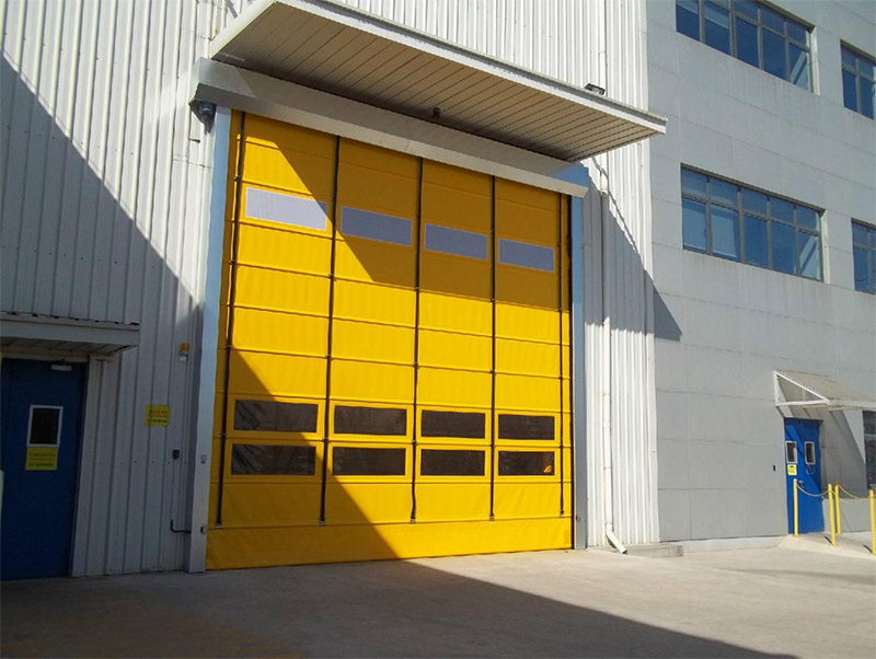 What type of high speed door is suitable for outdoor exits with high wind pressure?